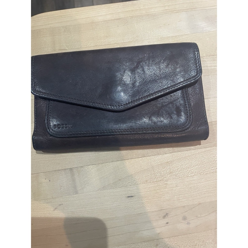 Fossil Wallet Genuine Soft Leather Snap Closure, check book, Dark Brown
